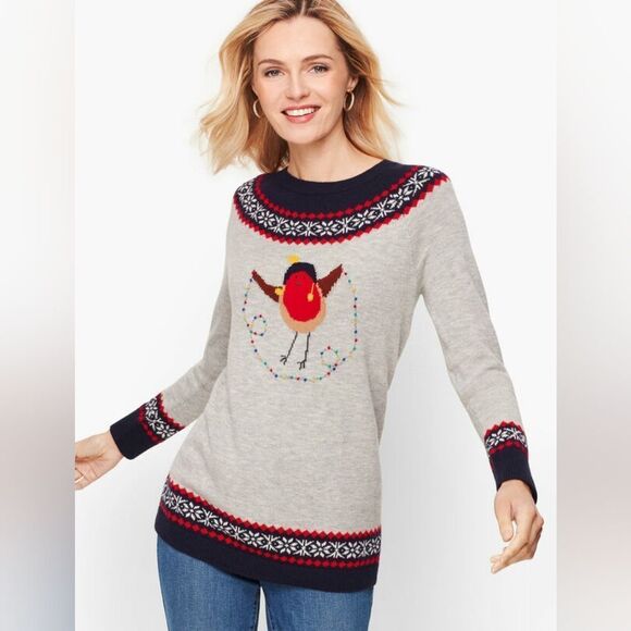 Talbots Holiday Bird Fair Isle Sweater sz Petite = 0-2 - Picture 1 of 14